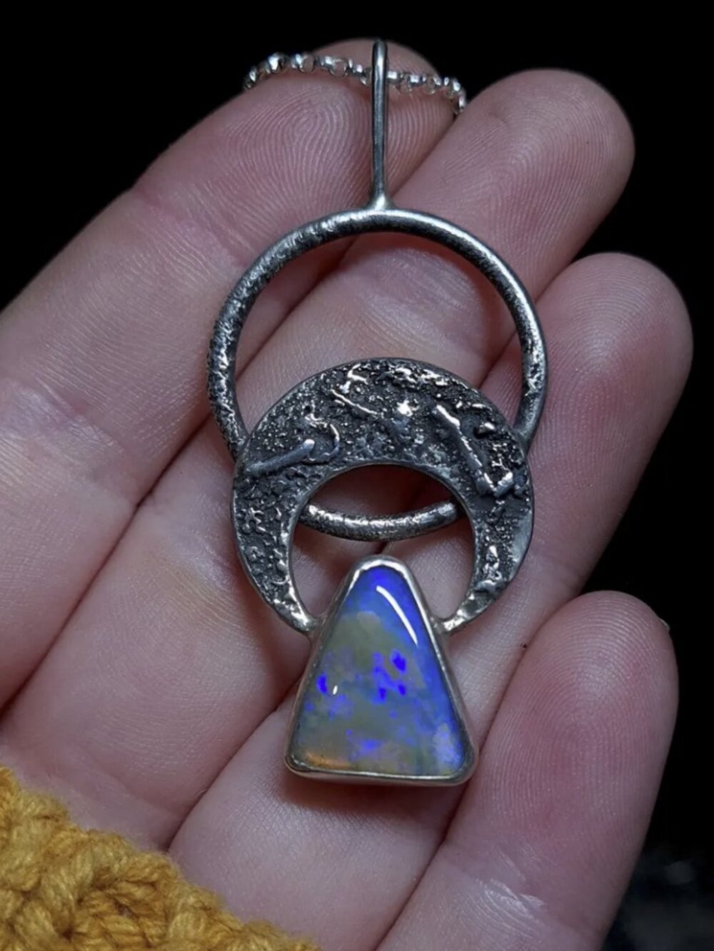Opal Moon sterling silver pendant